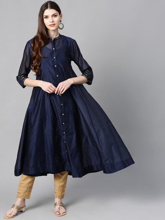Women Green Solid Anarkali Kurta