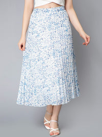 Thumbnail for Women Red & White Floral Printed A-Line Knee-Length Skirts