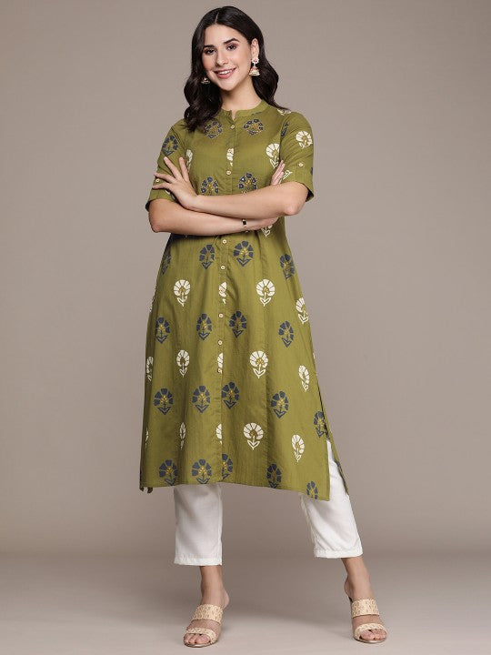 women-ethnic-motifs-printed-sequinned-cotton-kurta