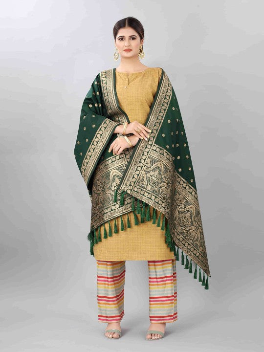 green-&-gold-toned-ethnic-motifs-woven-design-dupatta-with-zari