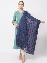 Thumbnail for Pink Ethnic Motifs Embroidered Dupatta with Mirror Work