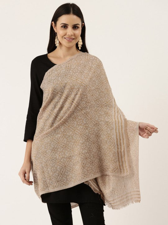 Women Brown Printed Wool Shawl