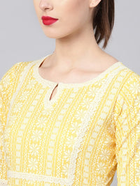 Thumbnail for women-yellow-&-white-block-print-straight-kurta