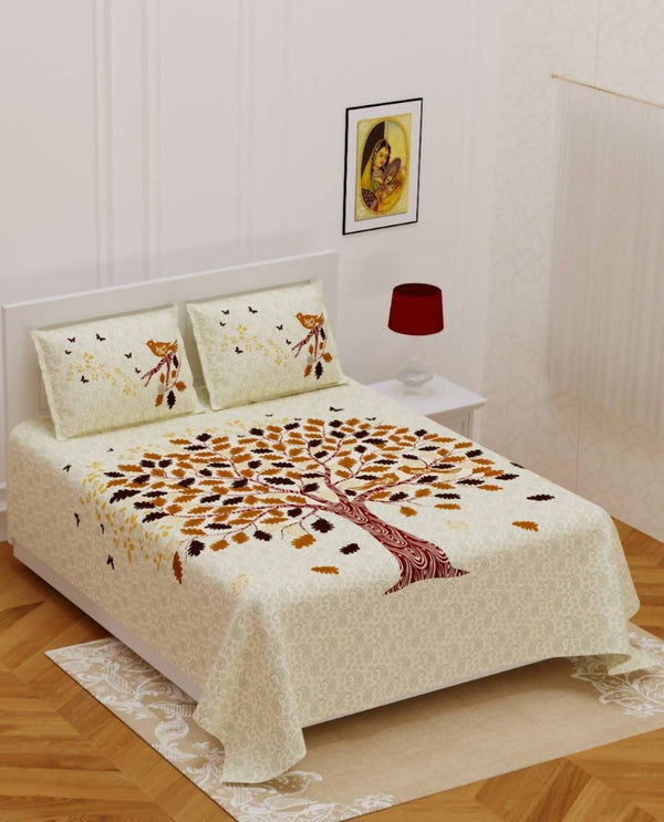 vamika-printed-beautiful-cotton-cream-bedsheet-with-pillow-covers-(pm-tree-cream