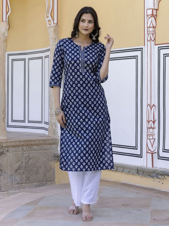 women-navy-blue-ethnic-printed-cotton-straight-kurta