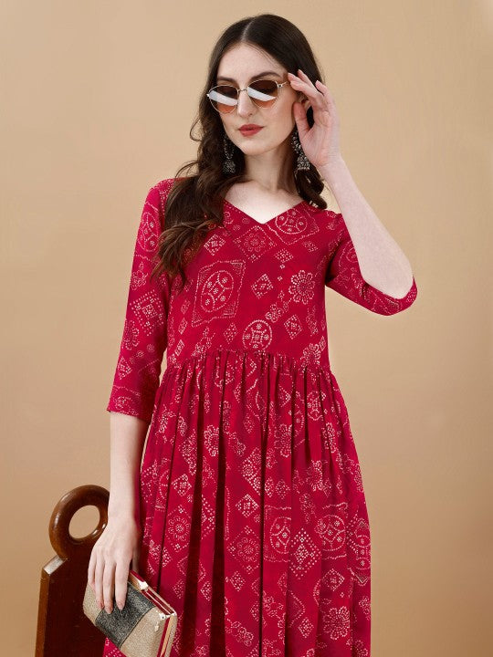 Women Paisley Embroidered Extended Sleeves Mirror Work Anarkali Kurta