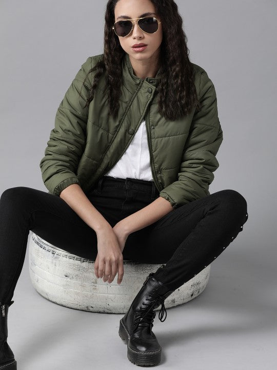 Women Grey Solid Padded Jacket