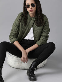 Thumbnail for Women Black Solid Padded Jacket