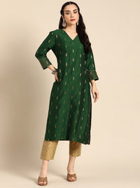 Thumbnail for women-green-&-gold-toned-ethnic-motifs-dobby-kurta