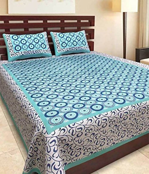 vamika-latest-printed-cotton-sea-green-&-white-bedsheet-with-pillow-covers-(leoc_chkr_sg