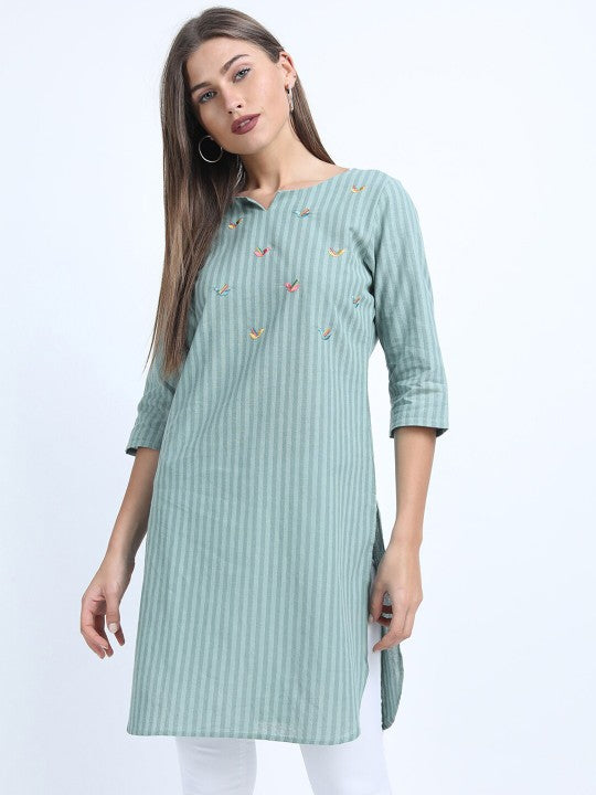 women-blue-striped-embroidered-straight-tunic