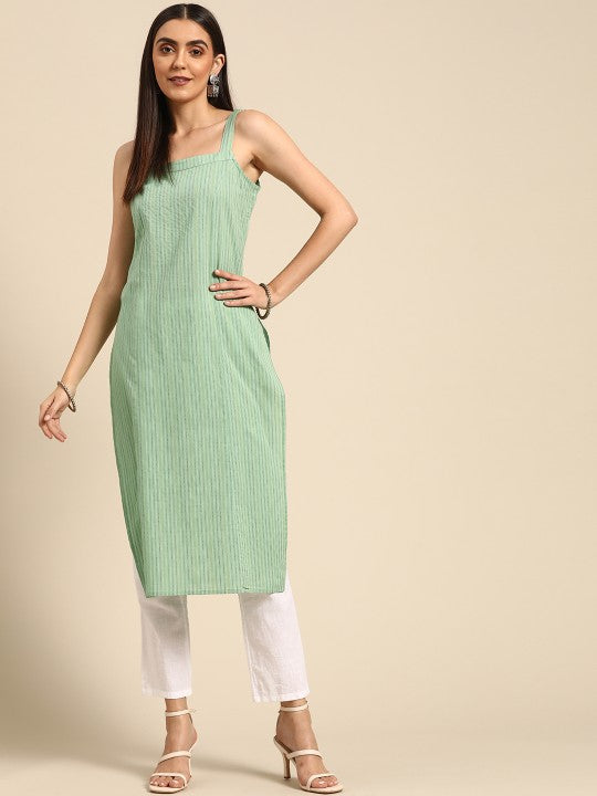 Women Pink & Magenta Printed Strappy Straight Kurta