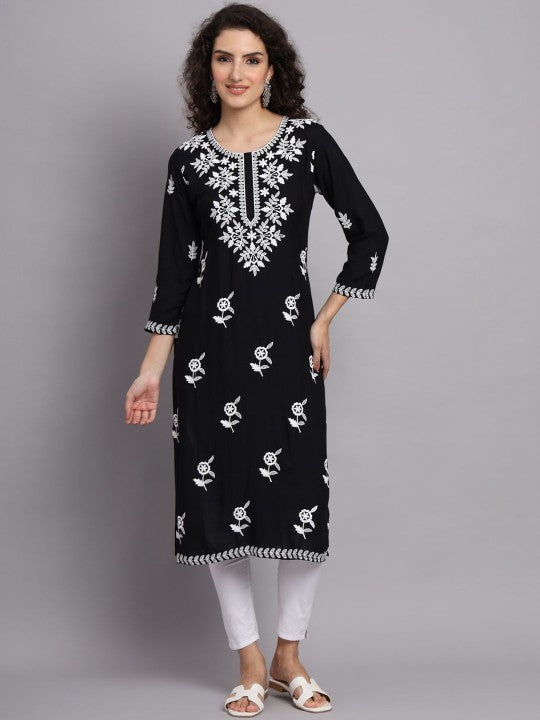 Floral Embroidered Straight Kurta