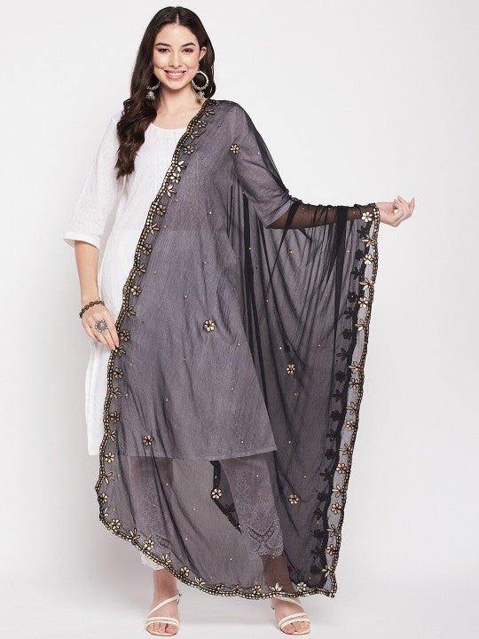 Ethnic Motifs Embroidered Chiffon Dupatta with Gotta Patti