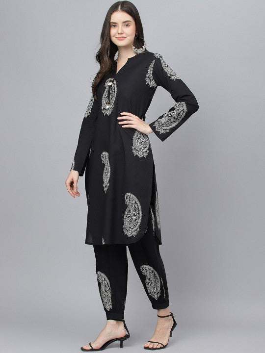 Paisley Printed Pure Cotton Straight Kurta with Trousers