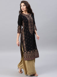Thumbnail for women-black-&-golden-printed-straight-kurta