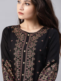 Thumbnail for women-black-&-golden-printed-straight-kurta