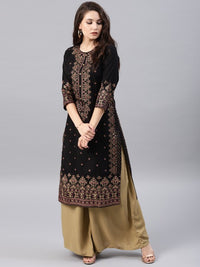 Thumbnail for women-black-&-golden-printed-straight-kurta