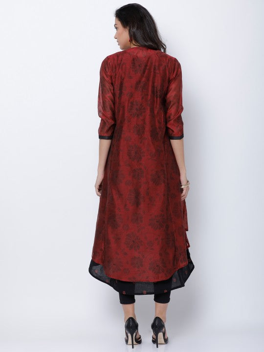 women-black-&-maroon-printed-a-line-kurta