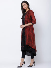 Thumbnail for women-black-&-maroon-printed-a-line-kurta