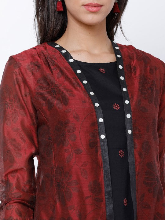 women-black-&-maroon-printed-a-line-kurta