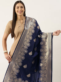 Thumbnail for Pink & Gold-Toned Woven Design Pure Silk Dupatta with Zari