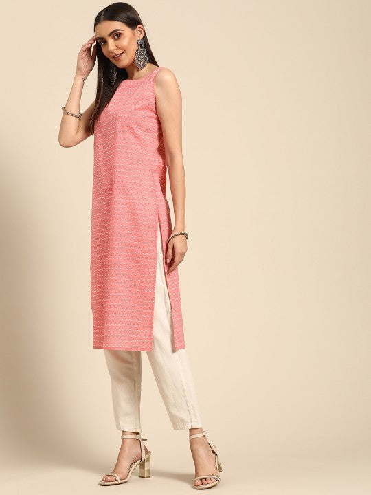 Women Ethnic Motifs Printed Kantha Work Dobby Kurta