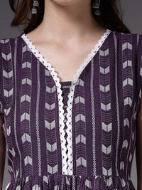 Thumbnail for purple-v-neck-geometric-dyed-thread-work-anarkali-kurta