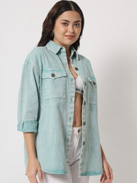 Thumbnail for spread-collar-longline-denim-jacket