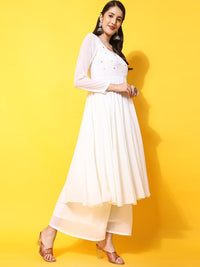Thumbnail for Women Burgundy Ethnic Motifs Georgette Anarkali Kurta