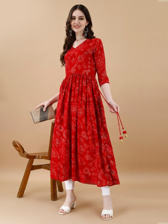 Women Paisley Embroidered Extended Sleeves Mirror Work Anarkali Kurta