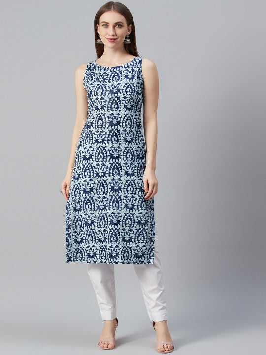 Women Ethnic Motifs Printed Kantha Work Dobby Kurta