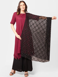 Thumbnail for Pink Ethnic Motifs Embroidered Dupatta with Mirror Work
