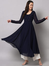 Thumbnail for Women Burgundy Ethnic Motifs Georgette Anarkali Kurta