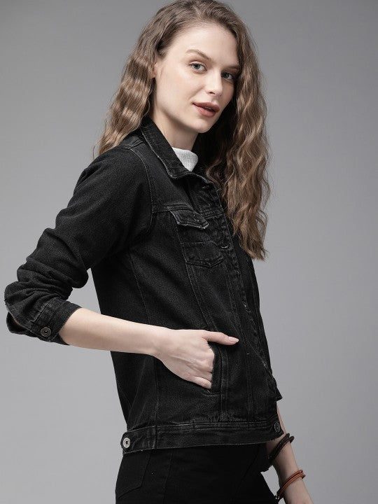 the-lifestyle-co-women-black-solid-denim-jacket