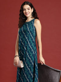 Thumbnail for leheriya-printed-halter-neck-thread-work-kurta