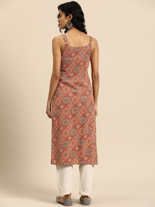 Women Pink & Magenta Printed Strappy Straight Kurta