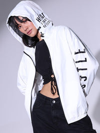 Thumbnail for Typography Printed Windcheater Bomber Jacket