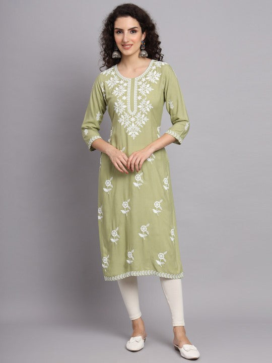 Floral Embroidered Straight Kurta