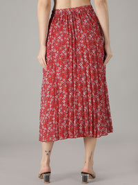 Thumbnail for women-red-&-white-floral-printed-a-line-knee-length-skirts