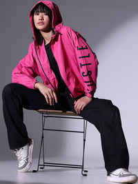 Thumbnail for Typography Printed Windcheater Bomber Jacket