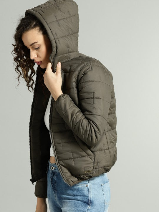 Women Black Solid Puffer Jacket