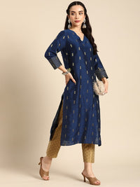 Thumbnail for Women Green & Gold-Toned Ethnic Motifs Dobby Kurta