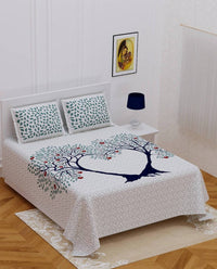 Thumbnail for vamika-printed-beautiful-cotton-white-bedsheet-with-pillow-covers-(pm-2tree-grey