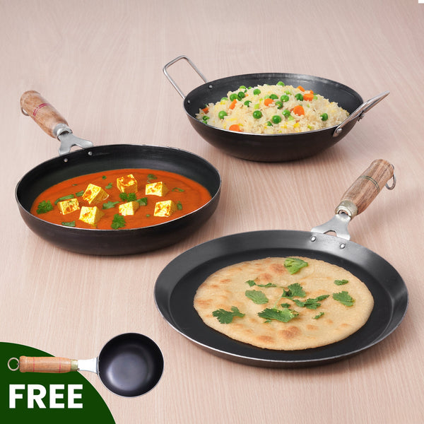 the-indus-valley-100%-pure-iron-cookware-set:-kadai+-tawa+-fry-pan,-toxi