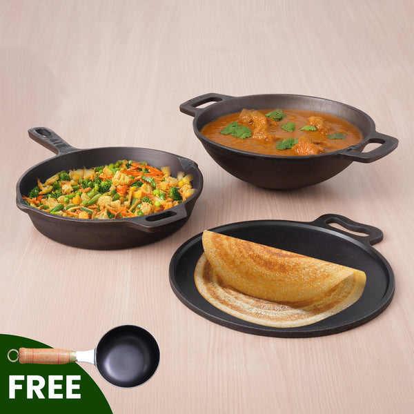 the-indus-valley-super-smooth-cast-iron-set:-frypan+-kadai+-tawa,-kitchen-set-for-home,-nonstick,-100%-pure,toxi