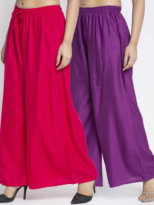 Women Pink & Green 2 Palazzos