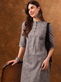 Thumbnail for grey-abstract-printed-mandarin-collar-cotton-kurta