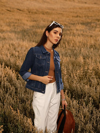 Thumbnail for women-blue-solid-denim-jacket