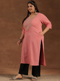 Thumbnail for plus-size-floral-yoke-embroidered-mirror-work-straigth-kurta